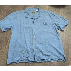 Batik Bay Men's Button Up Shirt Men Size 2XL 100% Silk Blue